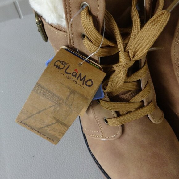 LAMO APRES women's boots size 8, tan, side zip, lace up, faux fur lining insole - Picture 5 of 15